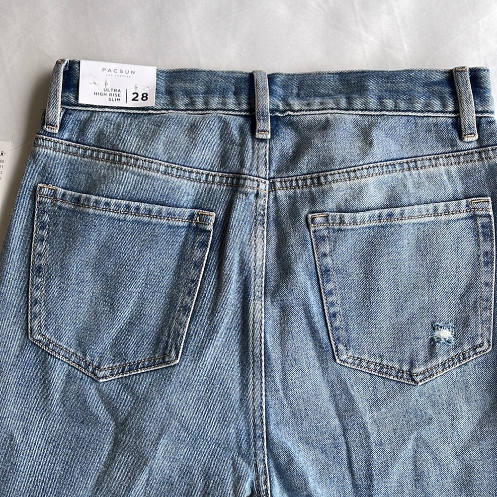 New Pacsun distressed denim blue jeans ultra  high‎ rise slim 28 - Picture 6 of 6